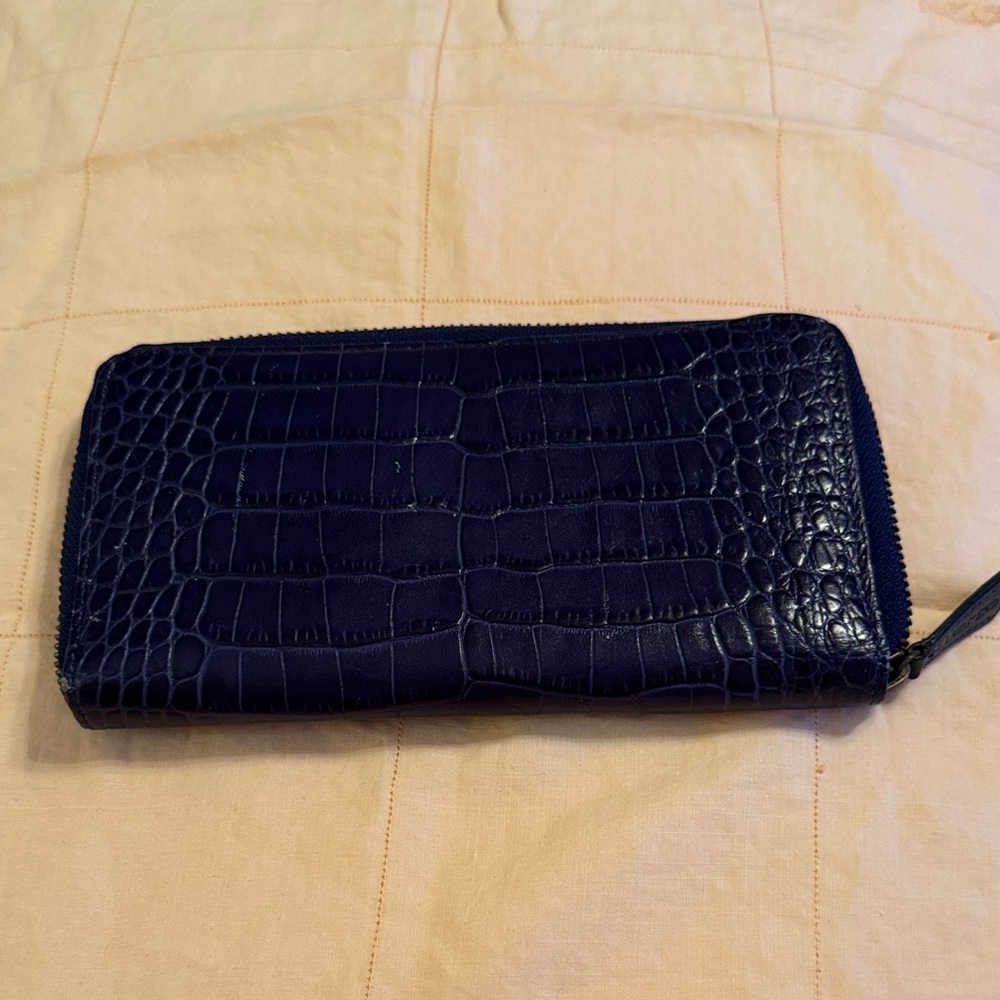 Navy Crocodile Embossed Wallet